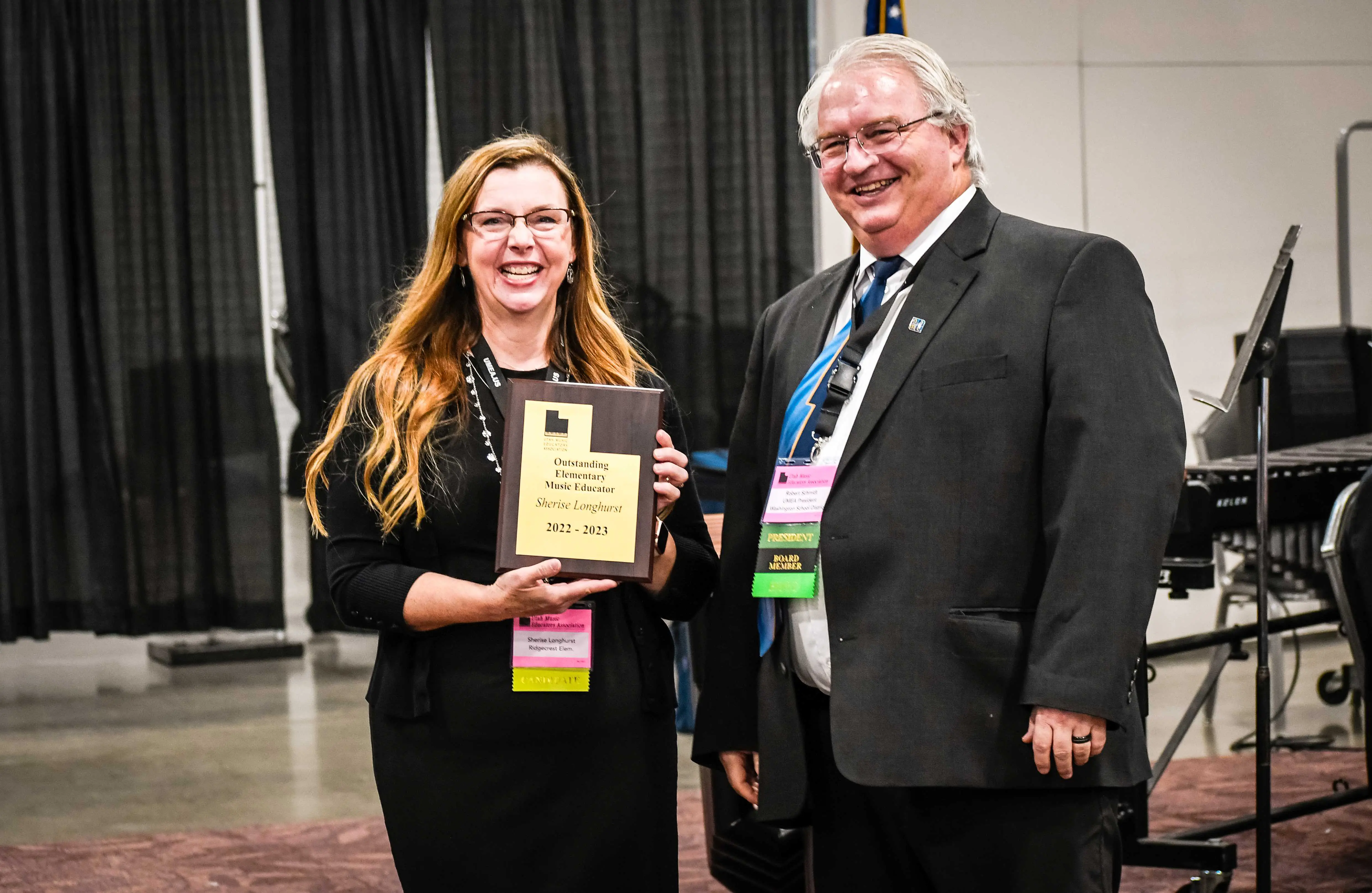 Sherise Longhurst receiving Outstanding Elementary Music Educator of the Year for the 2022-2023 school year by the Utah Music Education Association